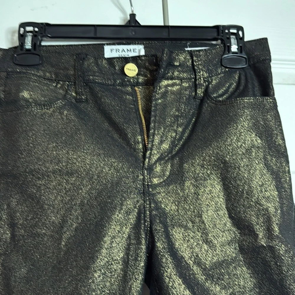 Frame Black and Gold Women's Jeans Le high Skinny Size 27 - Picture 3 of 9